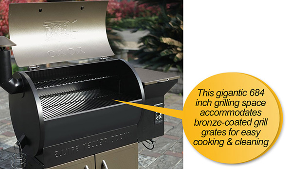 YOYO 684SQIN Wood Pellet Grills : cooking space, cooking grid