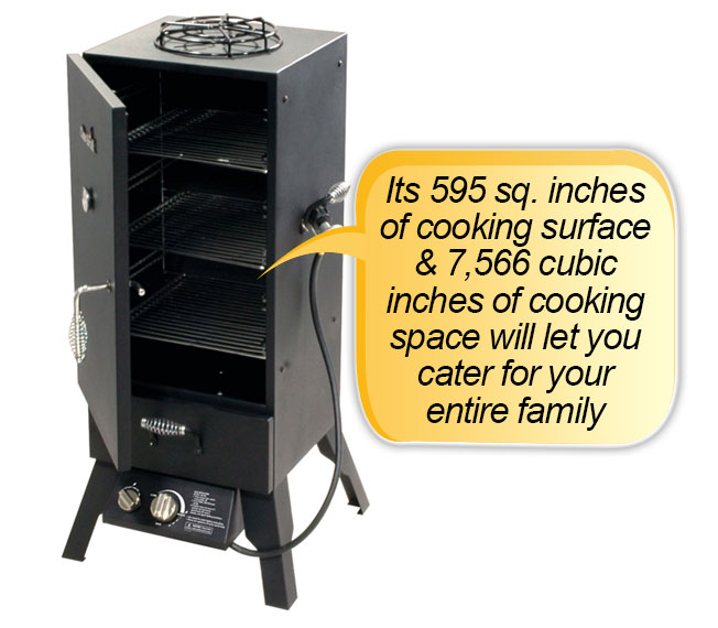 Char Broil Vertical Gas Smoker : Cooking area, surface, space