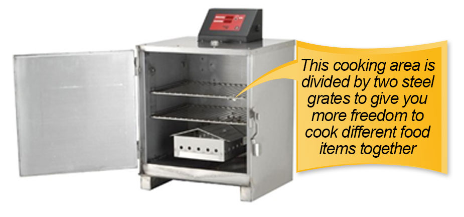 cookshack smoker: cooking area, steel grates