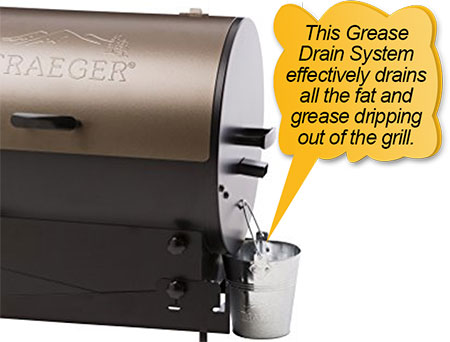 Traeger Pellet Grills BBQ155.01: grease drain system, grease catcher