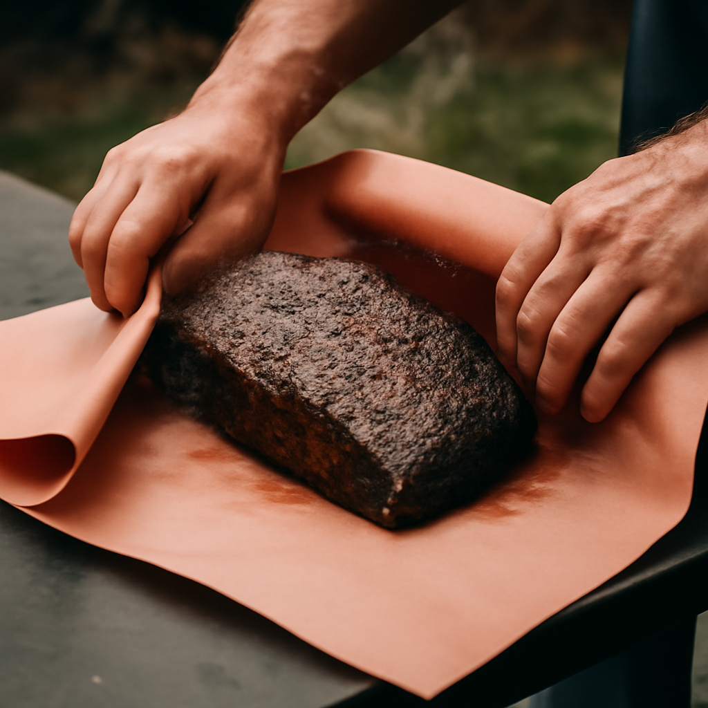Wrapping a smoked brisket in butcher paper to push through the stall